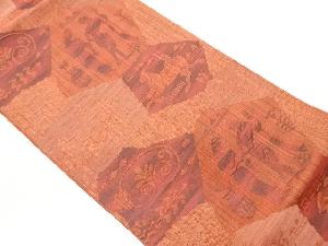 ふくれ織人物に動物模様織出し名古屋帯